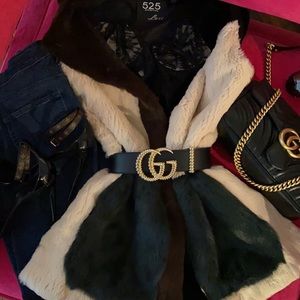 Neutral REAL RABBIT FUR Buttercream espresso black